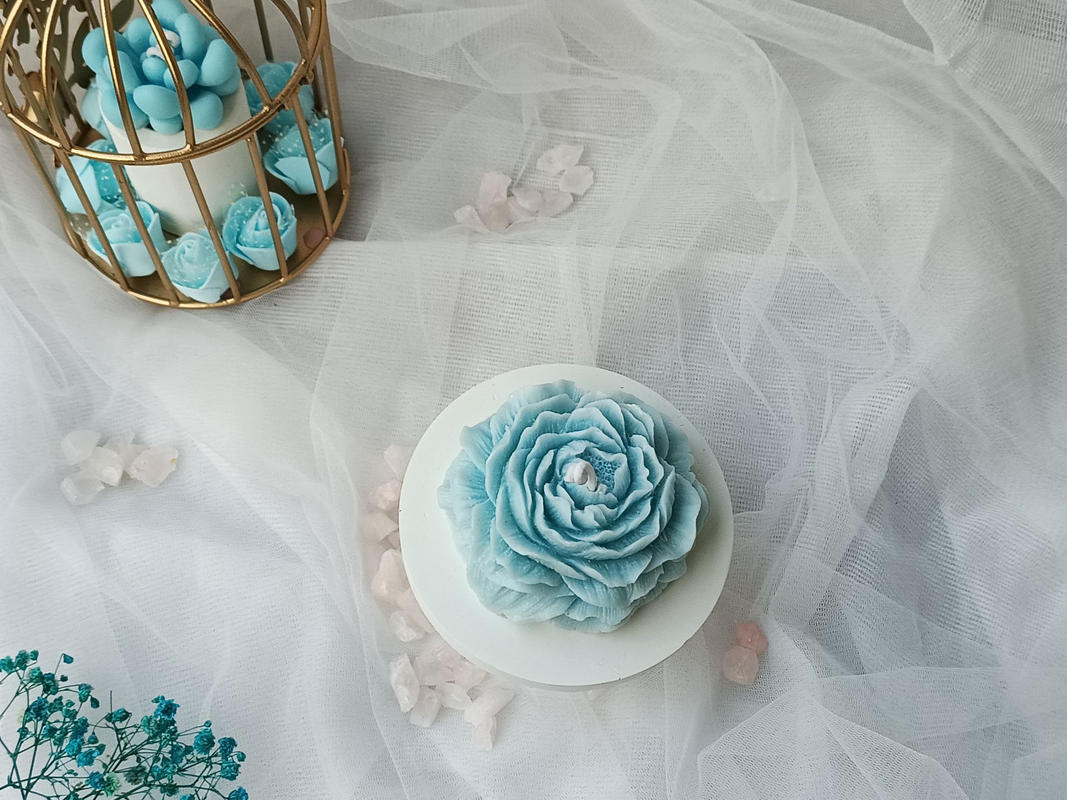 Peony Candle In Baby Blue ( set of two)